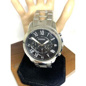 Fossil Men's Watch FS4736 Grant Quartz Chronograph Black Dial Silver Steel 44mm